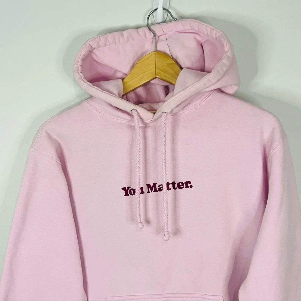 You Matter by Demetrius Harmon Pink Fleece Soft Embroidered Hoodie XS